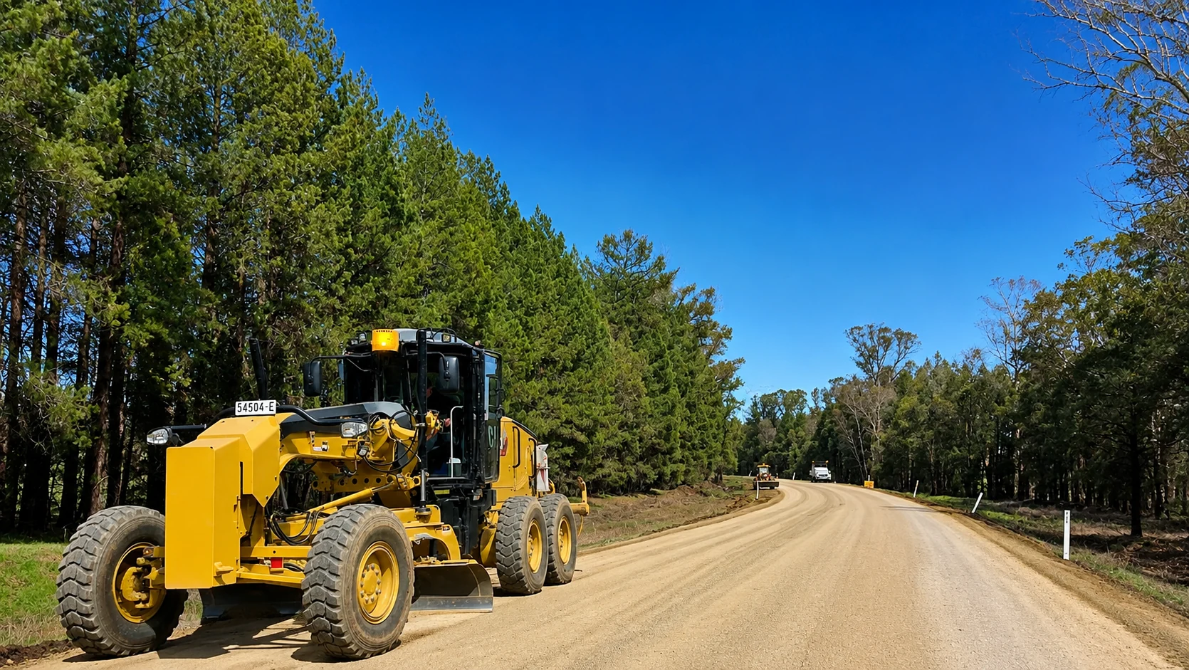 Motor grader undertaking grading and resheeting works