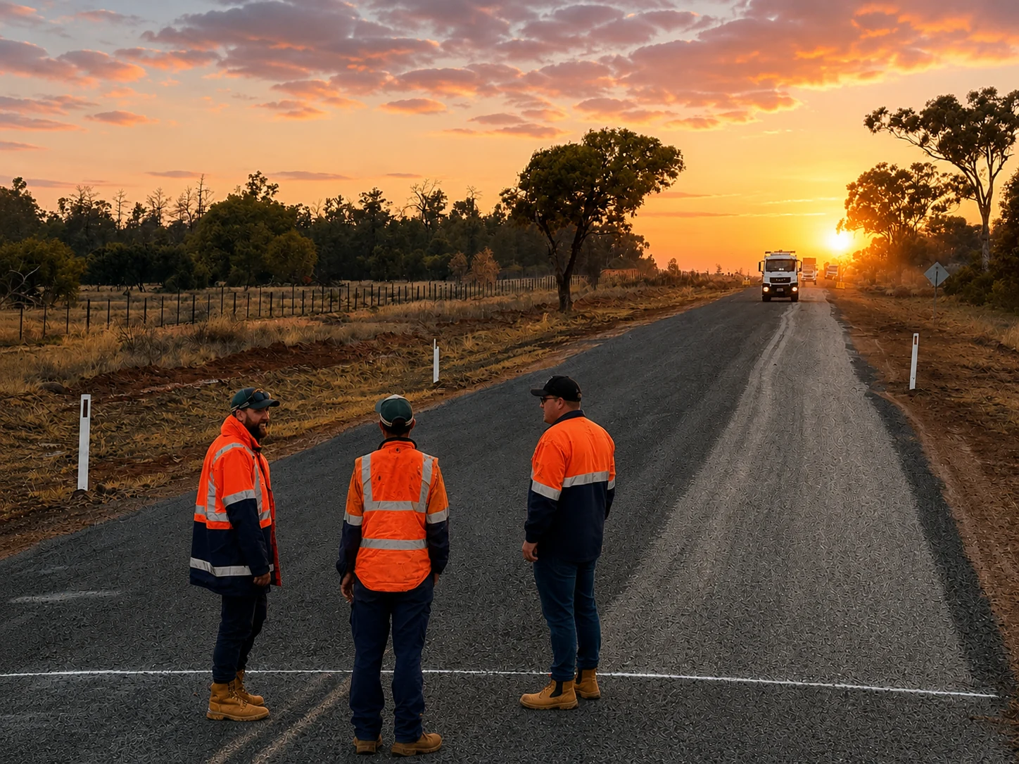 LP Road Services team members discussing road works on site